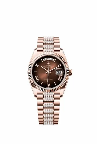 Rolex Day-Date 36 Everose Gold - Fluted / Brown Ombré - Roman / President - Diamond 128235-0076 (M128235-0076)